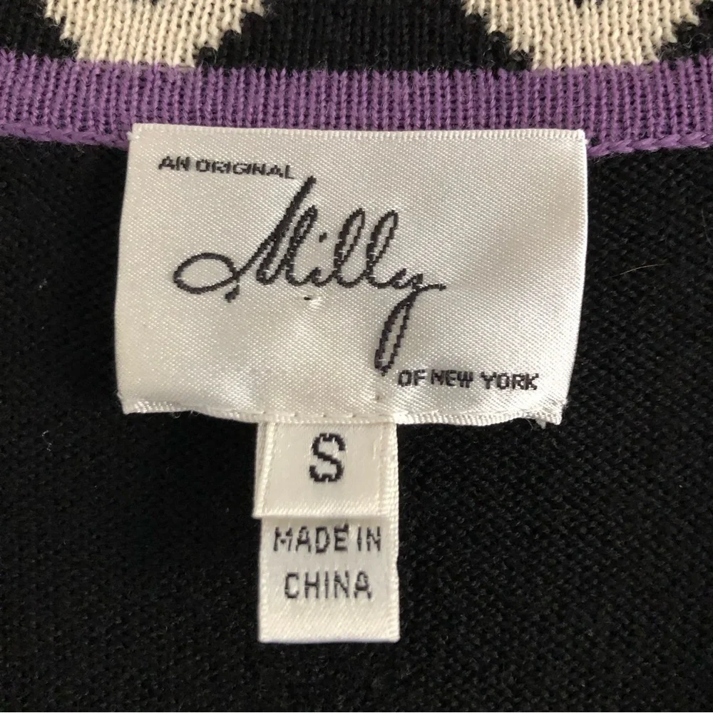 Milly Black Merino Wool Chevron Knit Sweater Dress Bell Sleeve Small